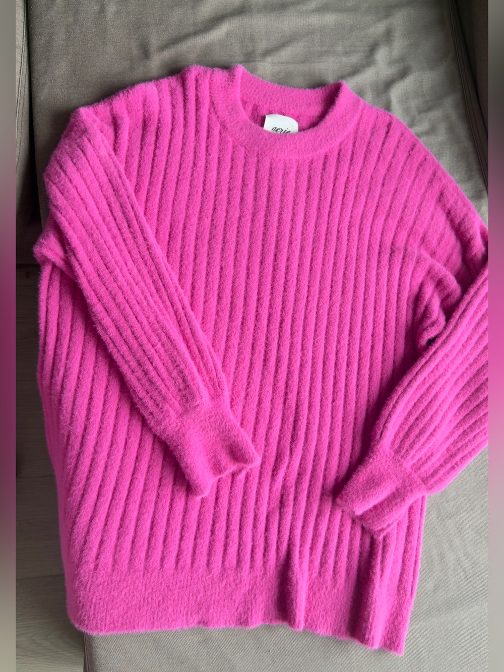 aerie Ribbed Crewneck Sweater in Hot Pink